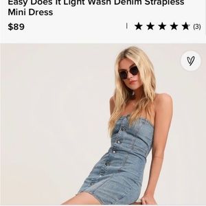 Lulus - easy does it strapless denim mini dress. XS